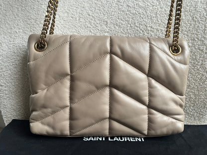 Yves Saint Laurent (YSL) Small Puffer in Beige Quilted Lambskin Gold Hardware (RRP £2,415)
