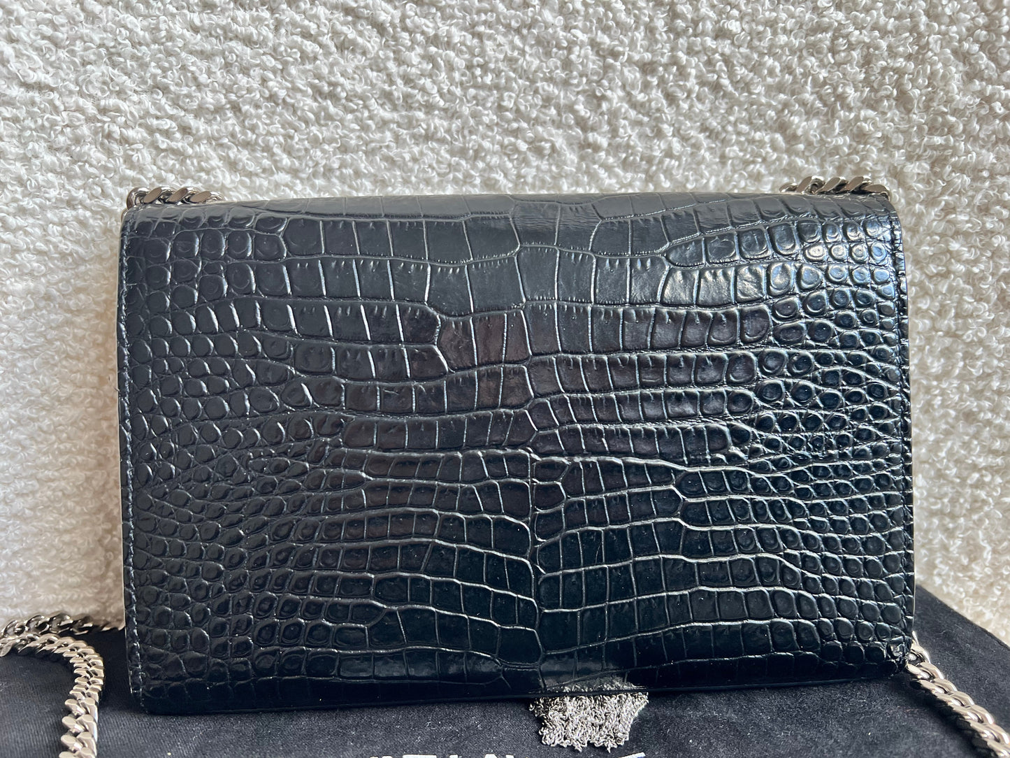 Yves Saint Laurent (YSL) Black Croc Small Kate with Silver Hardware (RRP £1,925)