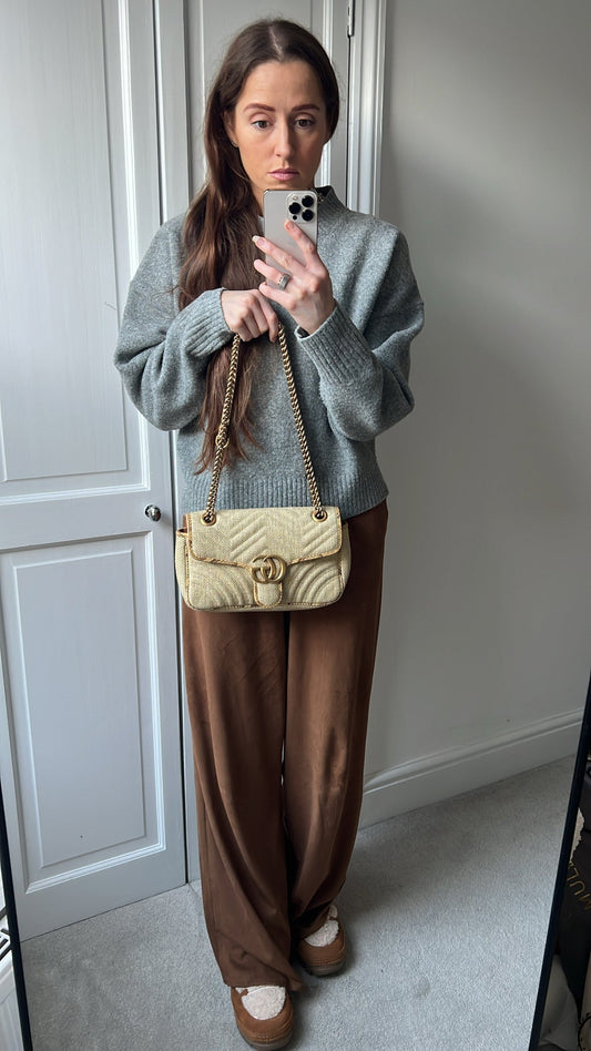 Gucci GG Beige Raffia Marmont Small Shoulder Bag (RRP £1,570)