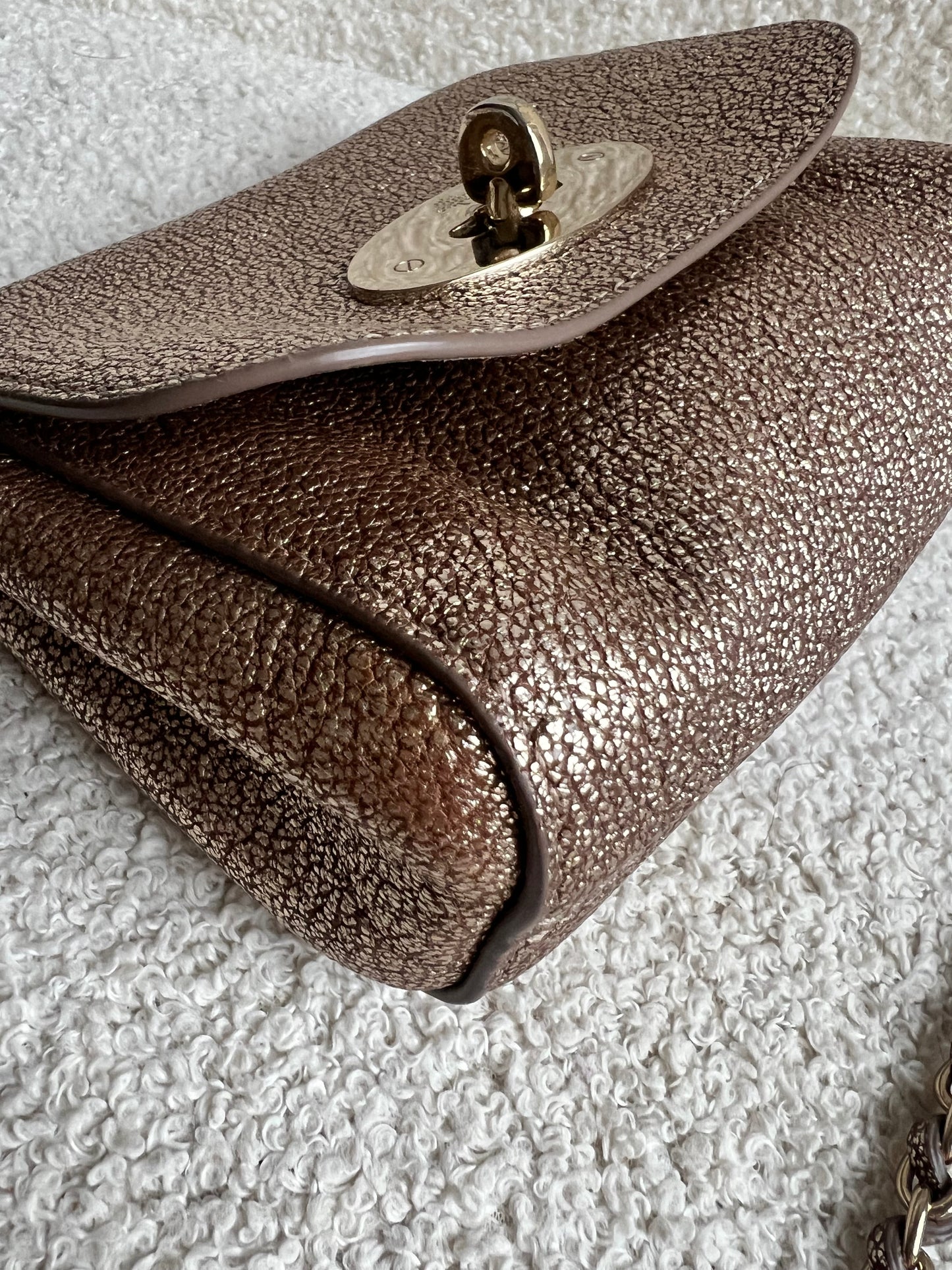 Mulberry Metallic Mushroom Mini Lily with gold Hardware