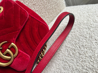 Gucci GG Mini Red Velvet Marmont Mini Shoulder Bag (RRP £1295)