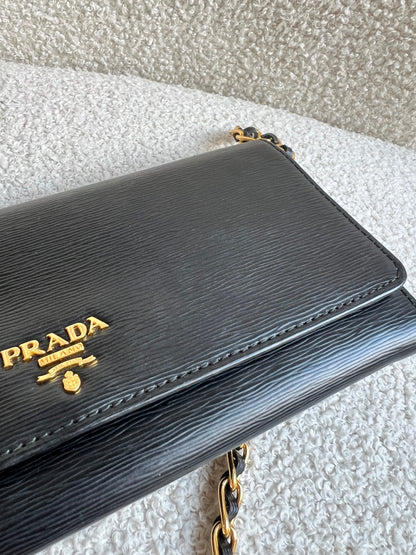 Prada Black Saffiano Wallet on Chain with Gold Hardware