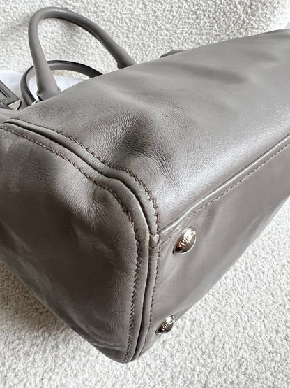 Prada Grey Double Zip Two Way Tote in Grey Soft Calf