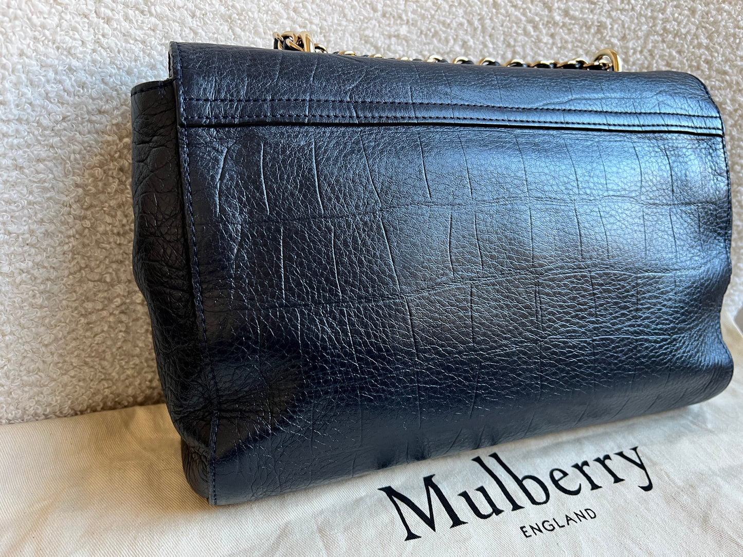 Mulberry Midnight Croc Medium Lily with Gold Hardware