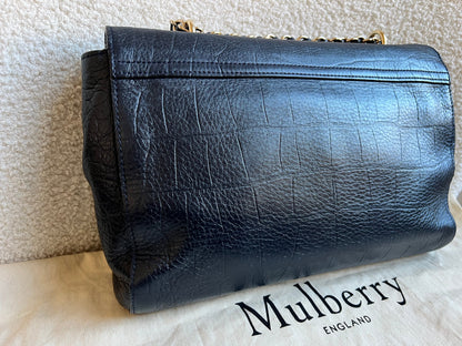 Mulberry Midnight Croc Medium Lily with Gold Hardware