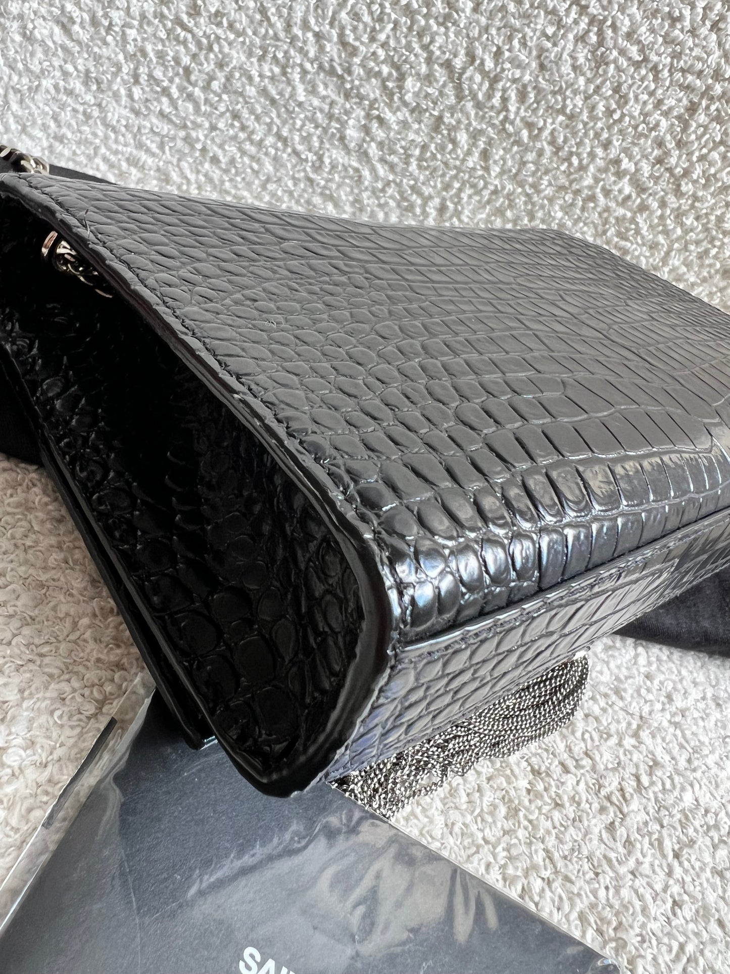 Yves Saint Laurent (YSL) Black Croc Small Kate with Silver Hardware (RRP £1,925)