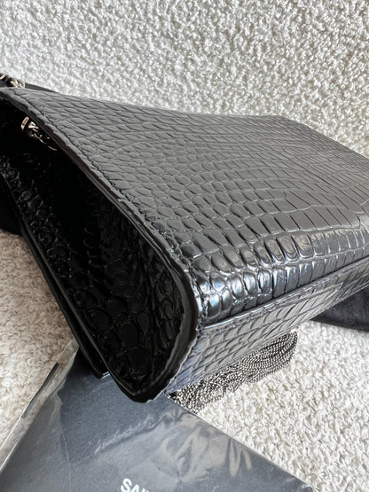 Yves Saint Laurent (YSL) Black Croc Small Kate with Silver Hardware (RRP £1,925)
