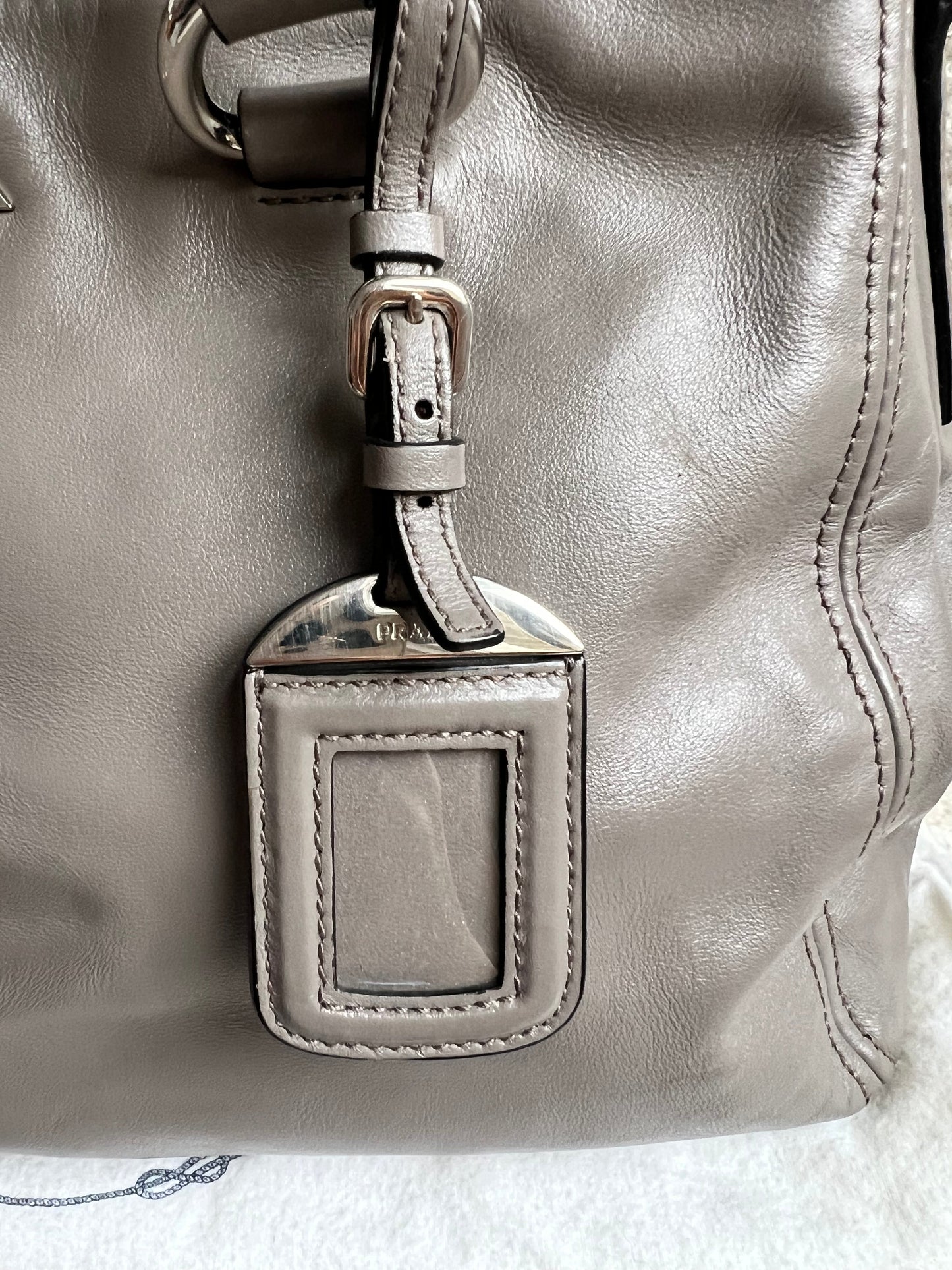 Prada Grey Double Zip Two Way Tote in Grey Soft Calf