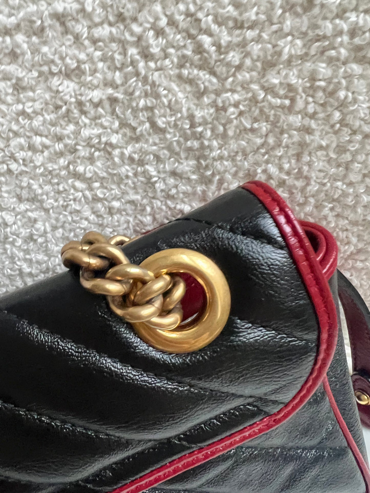 Gucci GG Black and Red Torchon Marmont Small Shoulder Bag