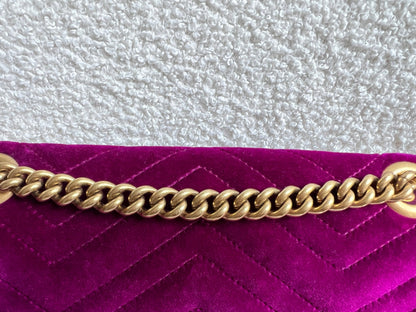 Gucci GG Fuchsia Velvet Marmont Small Shoulder Bag (RRP £1490)
