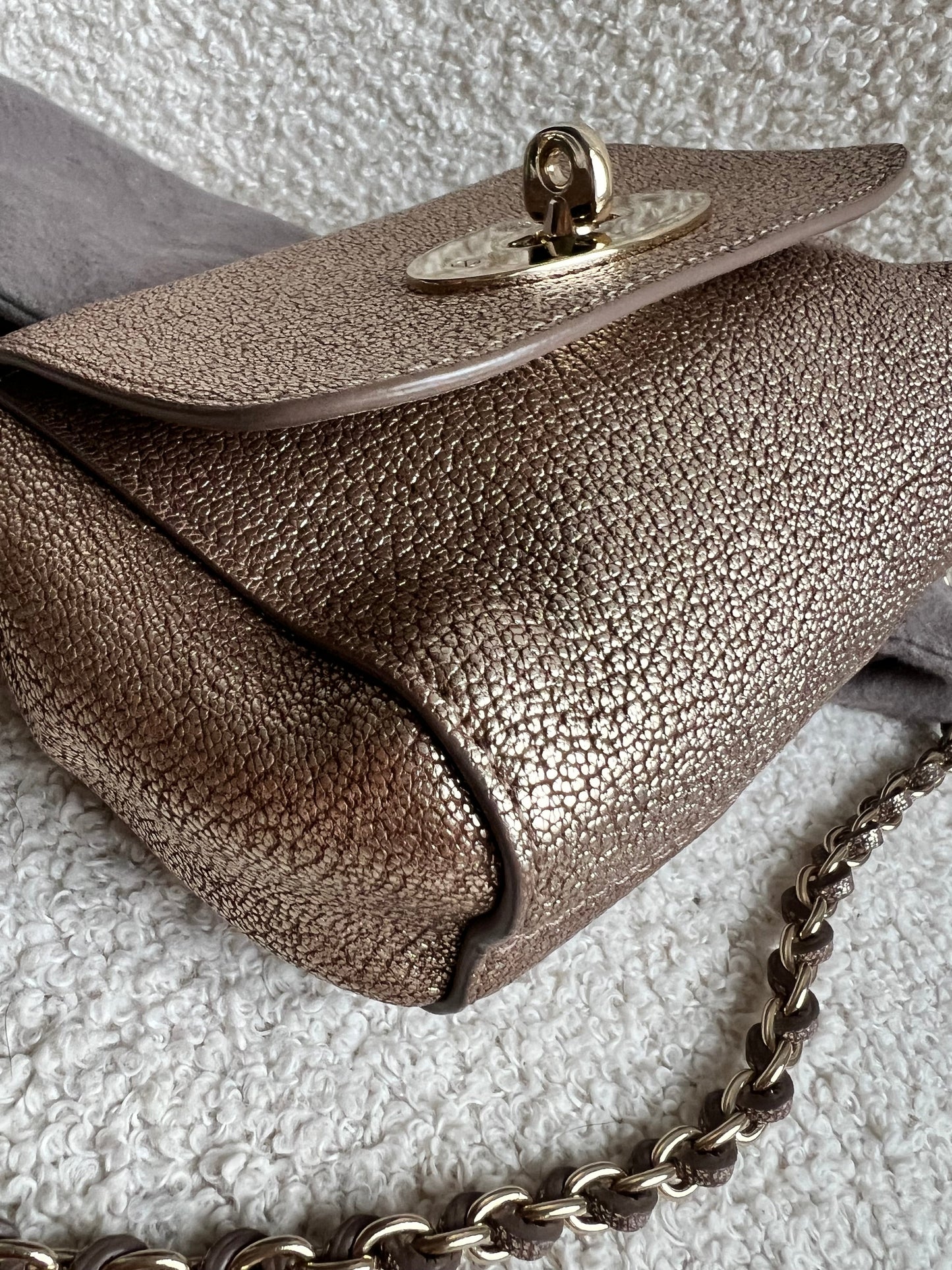 Mulberry Metallic Mushroom Mini Lily with gold Hardware