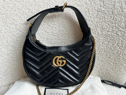Gucci GG Black Mini Half Moon Marmont Shoulder Bag (RRP £1160)