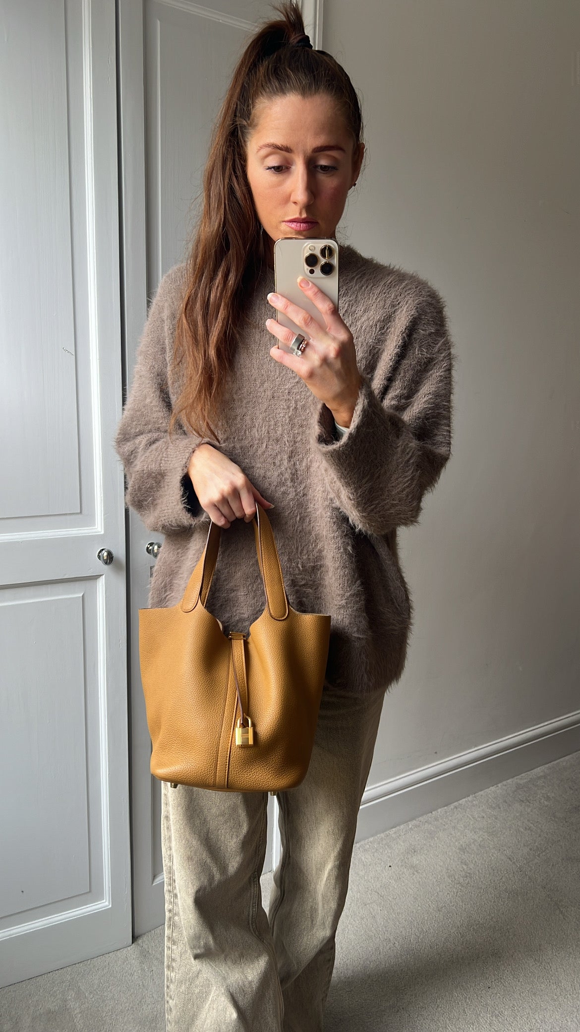 Hermes Picoton 22 in Sesame Clemence Leather with gold hardware