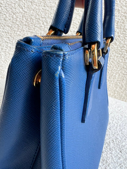 Prada Blue Saffiano Lux Leather Micro Double Zip Tote