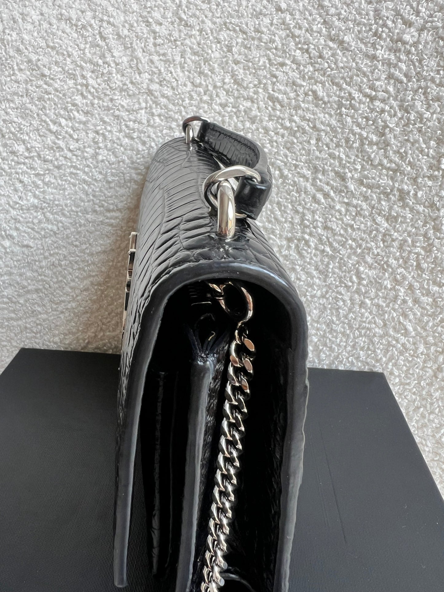 Yves Saint Laurent (YSL) Black Croc Mini Sunset Top Handle (RRP £1,445)