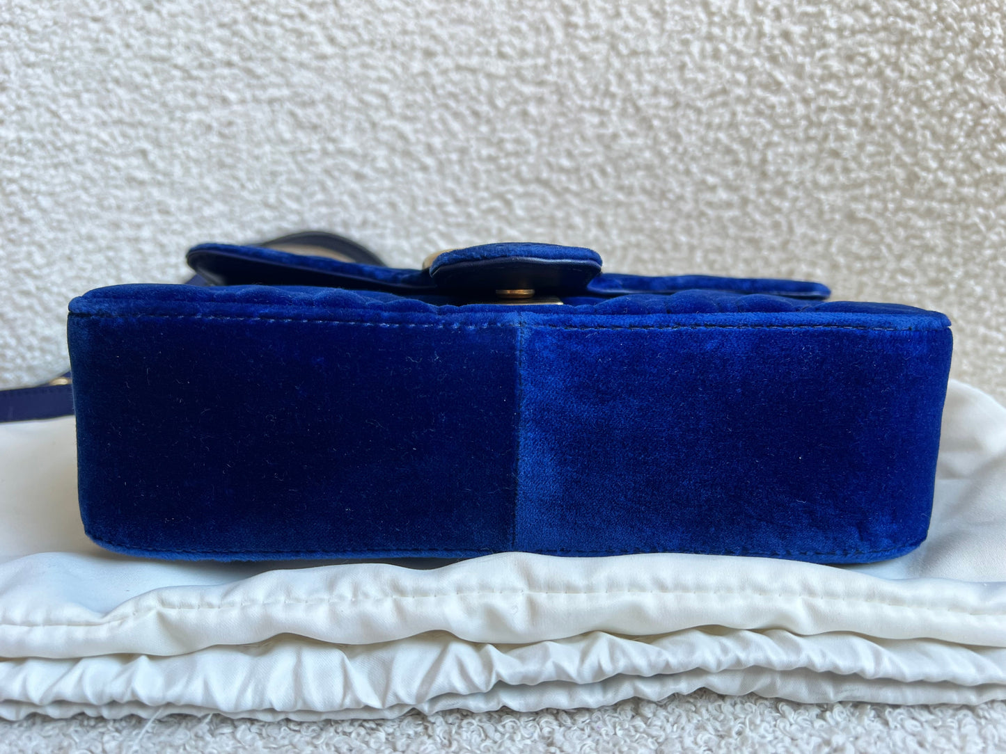 Gucci GG Blue Mini Velvet Marmont Mini Shoulder Bag