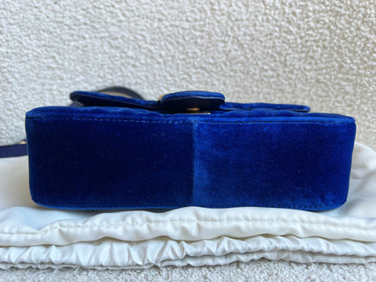 Gucci GG Blue Mini Velvet Marmont Mini Shoulder Bag