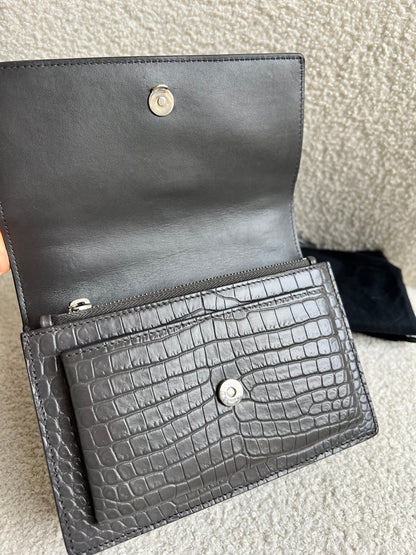Yves Saint Laurent (YSL) Grey Croc Mini Sunset with Silver Hardware (RRP £1,545)