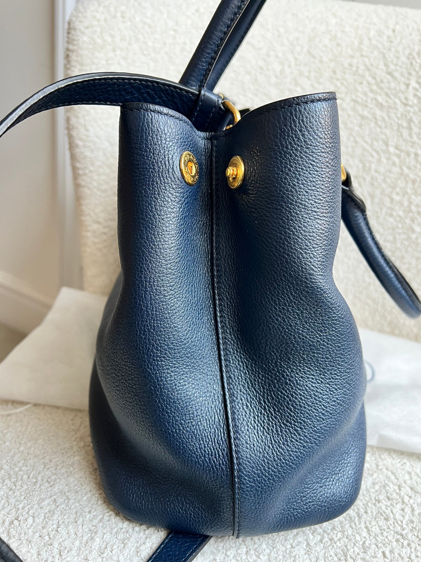 Prada Blue Vitello Daino Two Way Tote