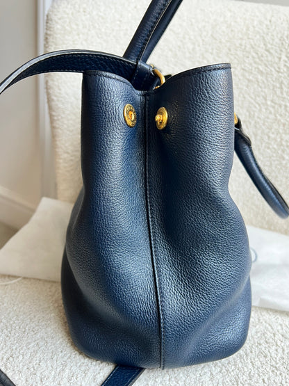 Prada Blue Vitello Daino Two Way Tote