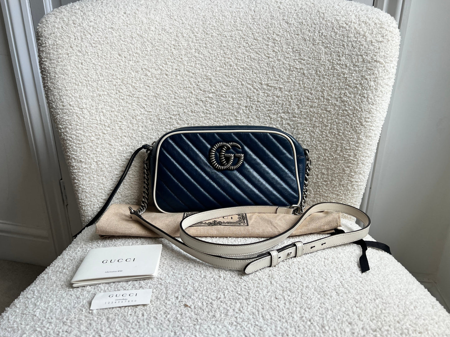 Gucci Torchon GG Navy Marmont Small Shoulder Bag