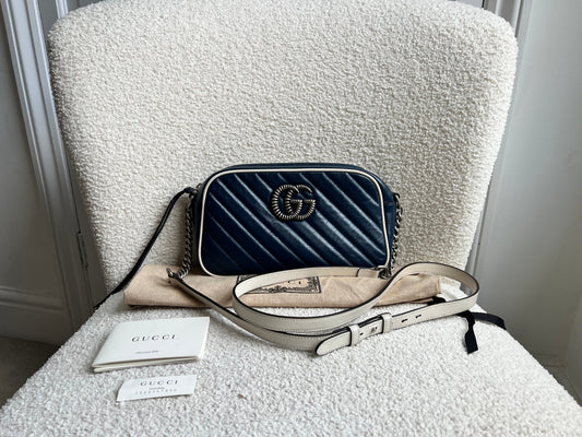 Gucci Torchon GG Navy Marmont Small Shoulder Bag