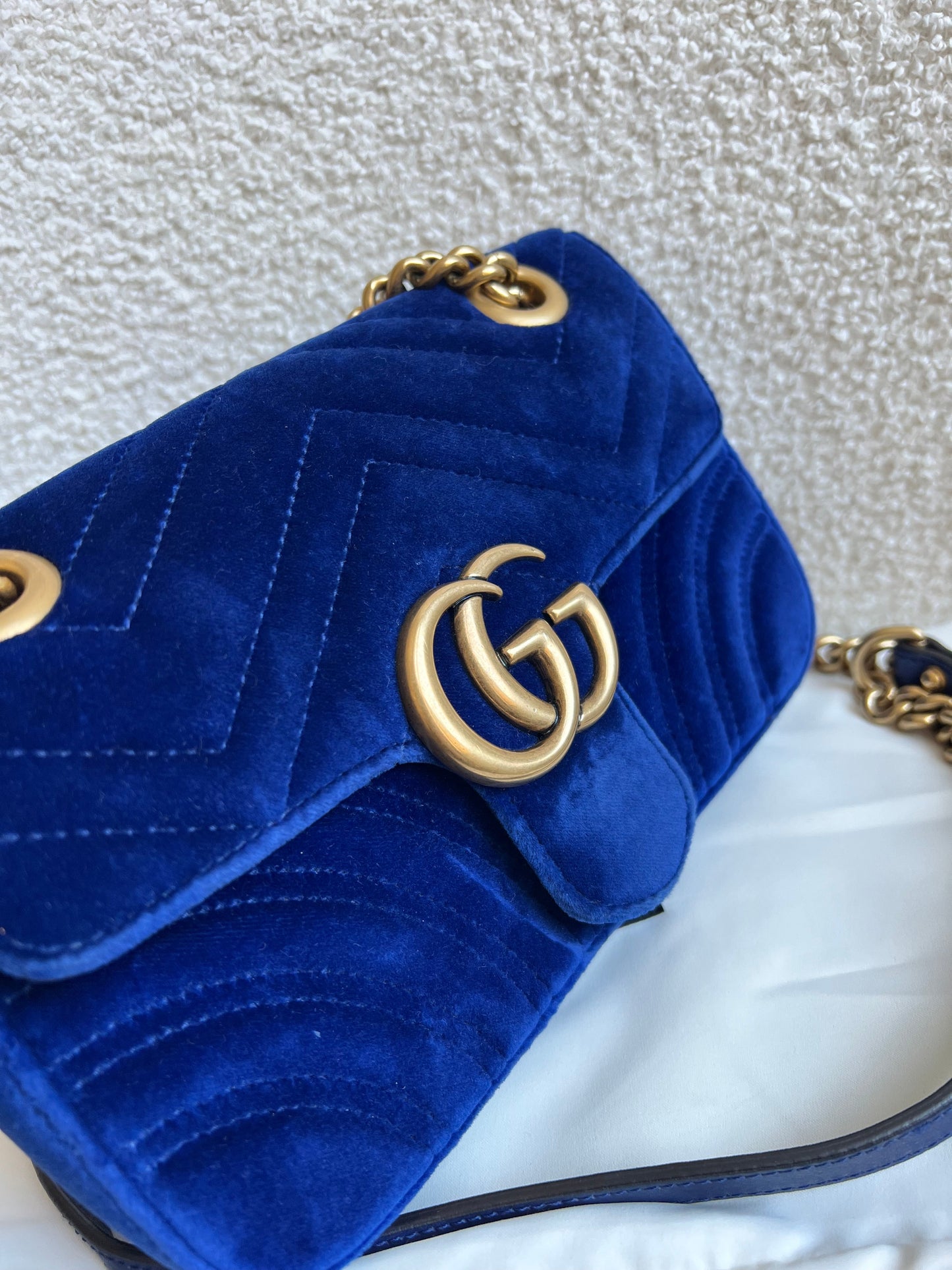 Gucci GG Blue Mini Velvet Marmont Mini Shoulder Bag