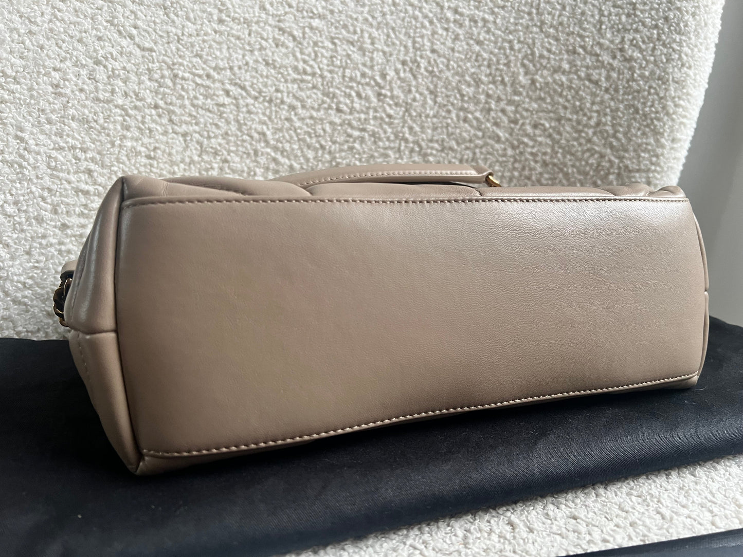 Yves Saint Laurent (YSL) Small Puffer in Beige Quilted Lambskin Gold Hardware (RRP £2,415)