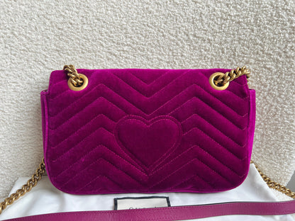 Gucci GG Fuchsia Velvet Marmont Small Shoulder Bag (RRP £1490)