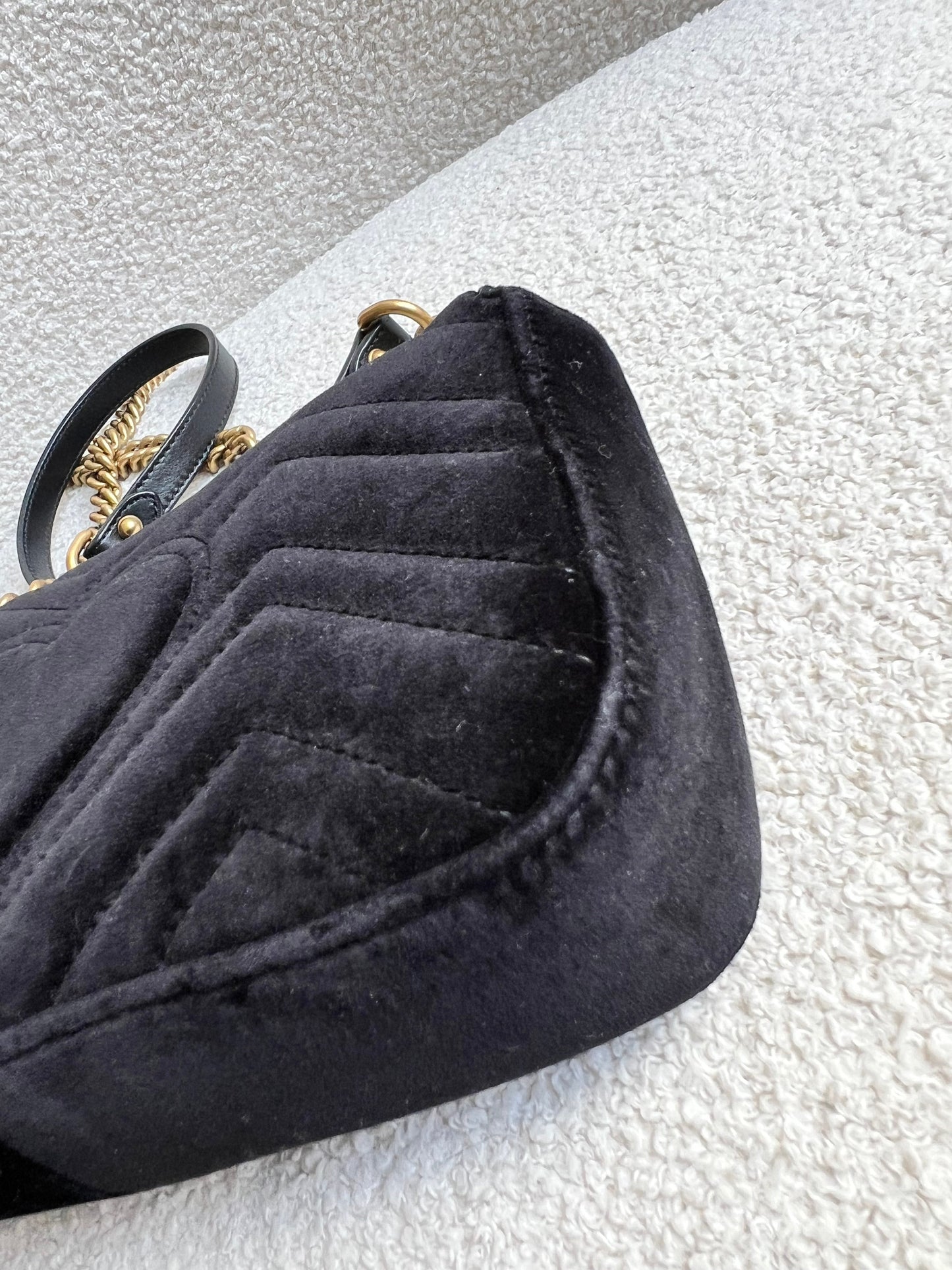 Gucci GG Black Velvet Embellished Marmont Mini Shoulder Bag