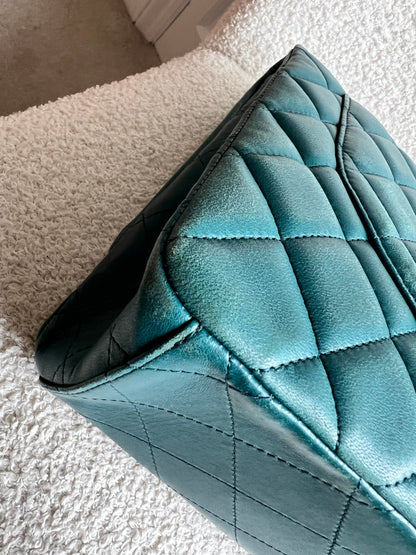 Chanel Maxi Single Flap in Teal Lambskin Silver Hardware