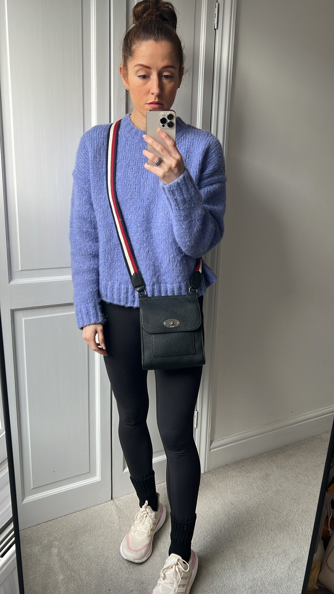Mulberry Small Black Antony with striped strap