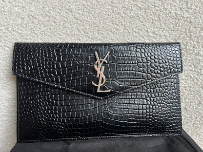 Yves Saint Laurent (YSL) Black Croc Uptown Pouch Clutch (RRP £580)