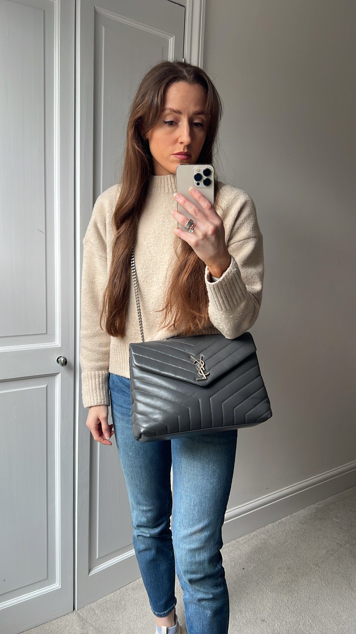 Yves Saint Laurent (YSL) Medium Grey Lou Lou Silver Hardware