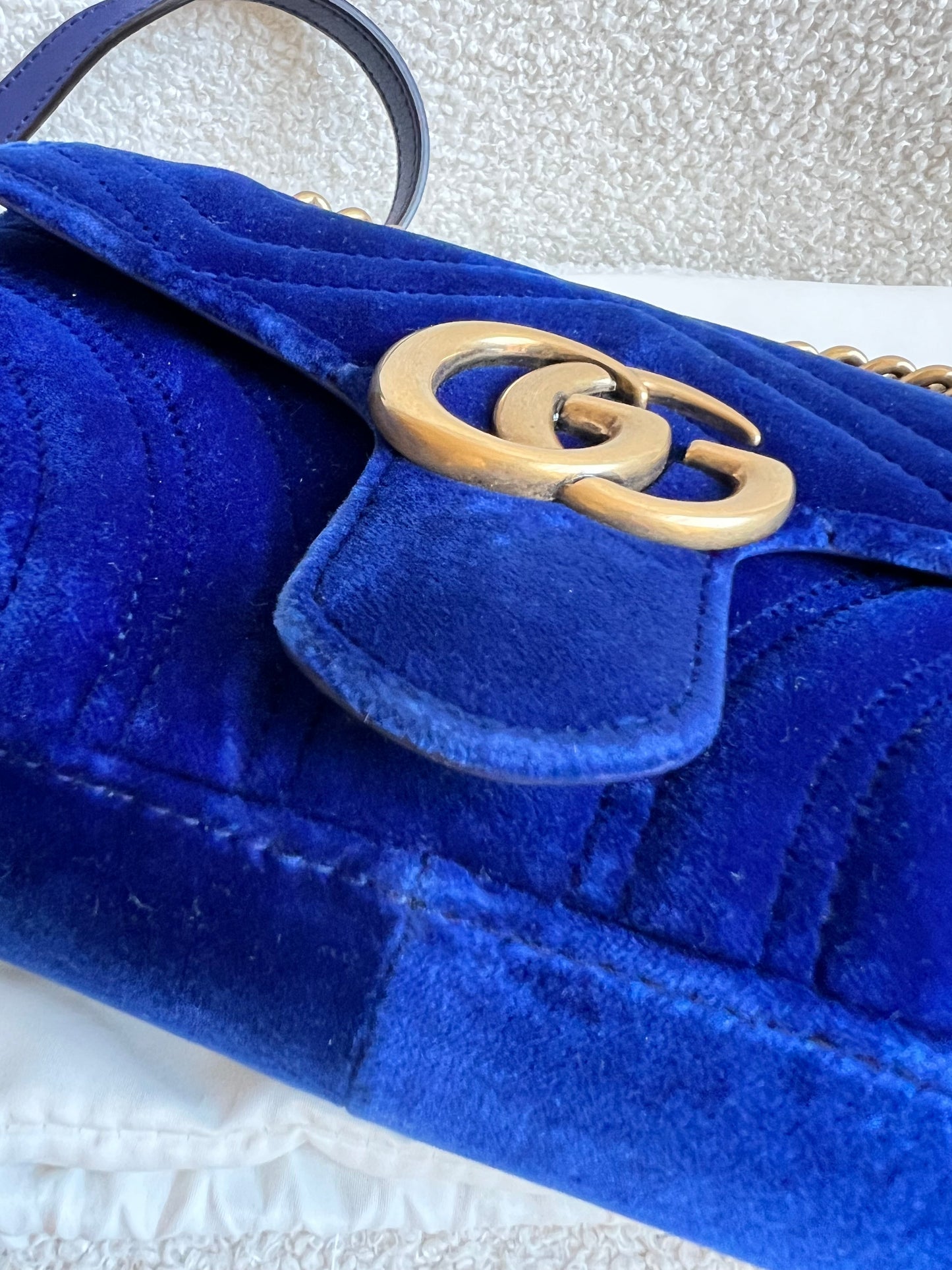 Gucci GG Blue Mini Velvet Marmont Mini Shoulder Bag