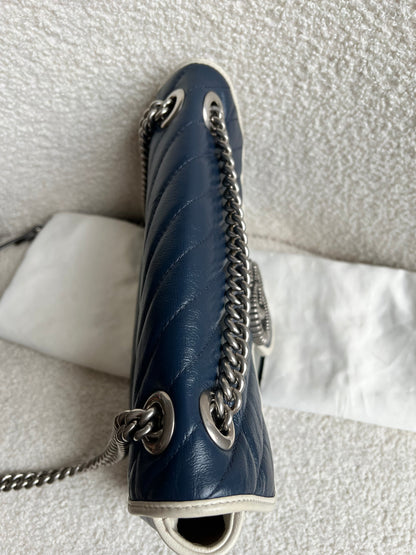 Gucci GG Navy and White Torchon Marmont Small Shoulder Bag