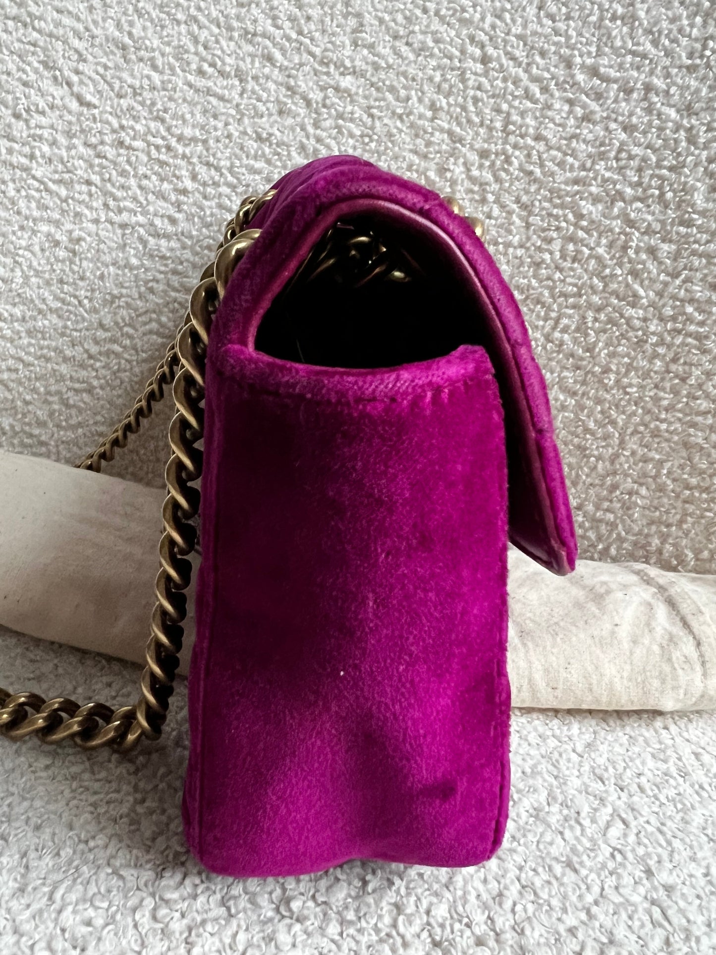 Gucci GG Mini Fuchsia Velvet Marmont Mini Shoulder Bag (RRP £1295)