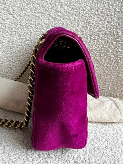 Gucci GG Mini Fuchsia Velvet Marmont Mini Shoulder Bag (RRP £1295)
