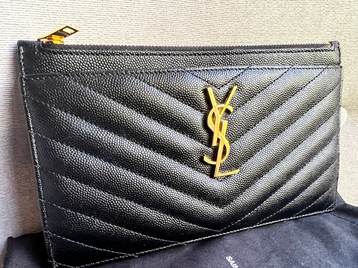 Yves Saint Laurent (YSL) Black Cassandra Zip Pouch (RRP £365)