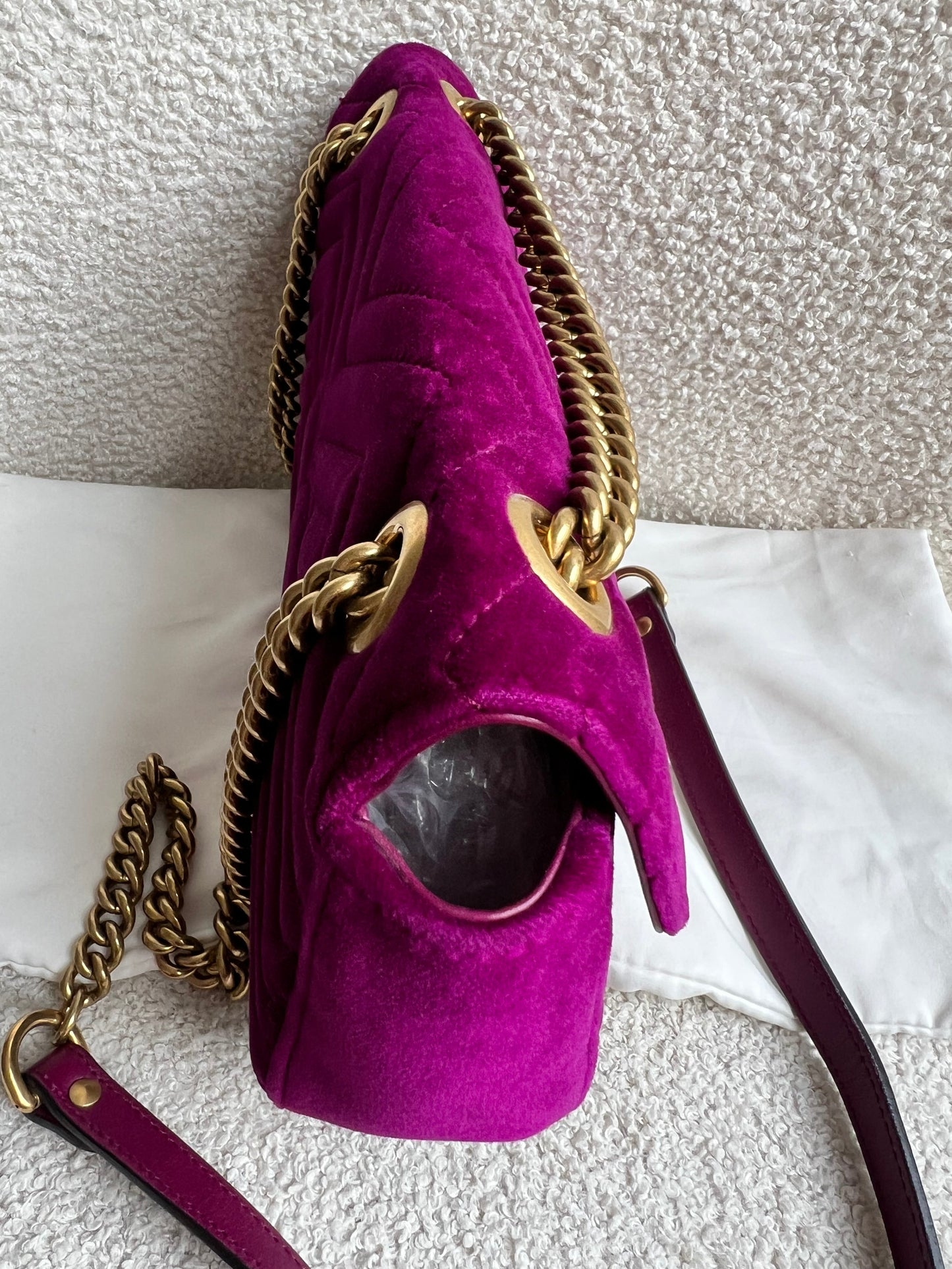 Gucci GG Fuchsia Velvet Marmont Small Shoulder Bag (RRP £1490)
