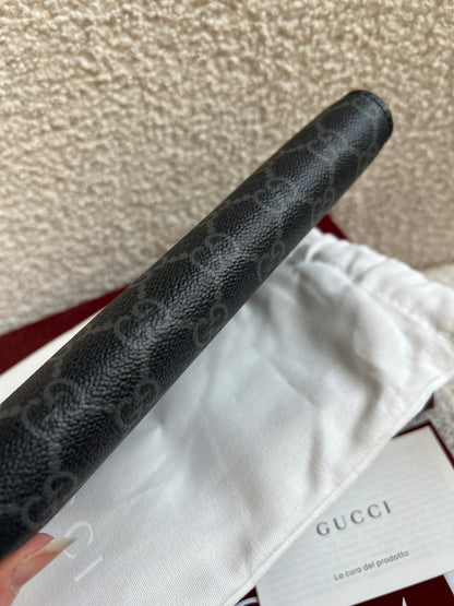 Gucci Black Grey GG Canvas zip around wallet