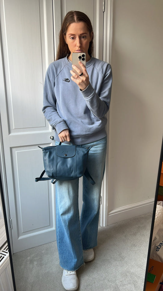 Longchamp Blue Leather Pliage Mini Backpack (RRP £320)