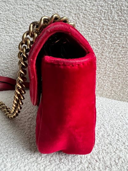 Gucci GG Mini Red Velvet Marmont Mini Shoulder Bag (RRP £1295)