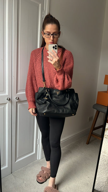 Prada Black Vitello Daino Side Pocket Tote
