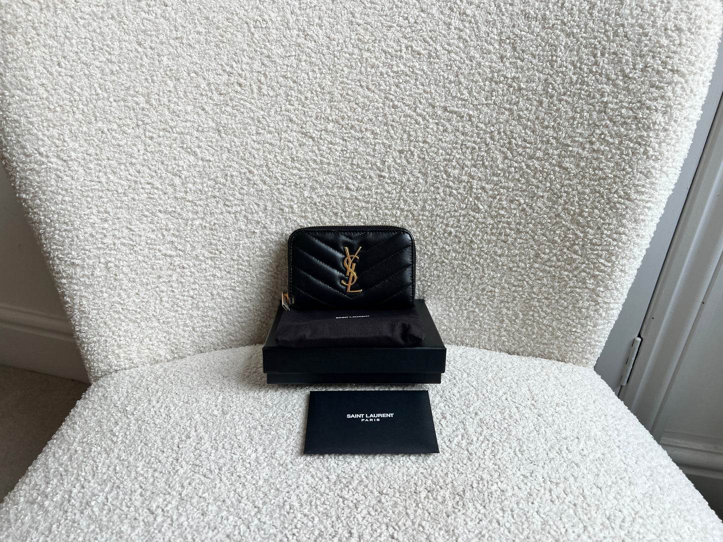 Yves Saint Laurent Black Lambskin Cassandre Small Zip Wallet (RRP £400)