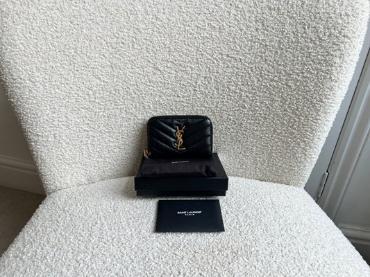Yves Saint Laurent Black Lambskin Cassandre Small Zip Wallet (RRP £400)