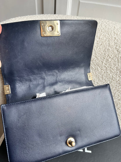 Chanel Navy Blue Lambskin Medium Boy Bag (RRP £5800)