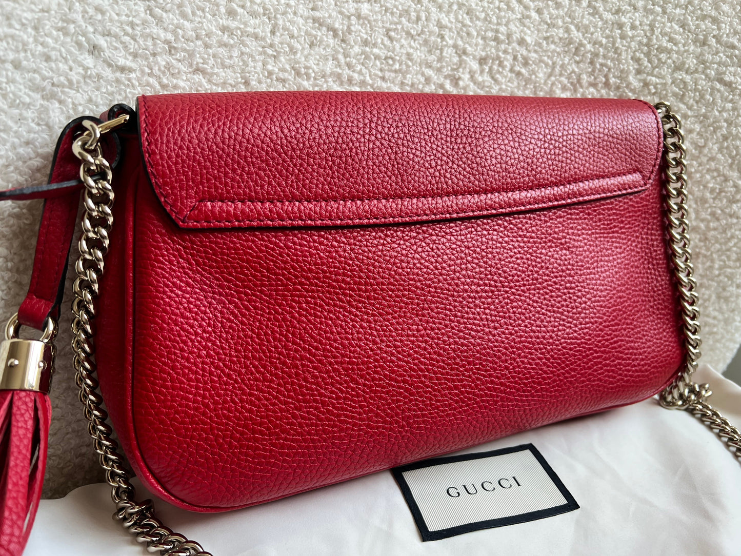 Gucci Red Soho Chain Crossbody Flap Bag