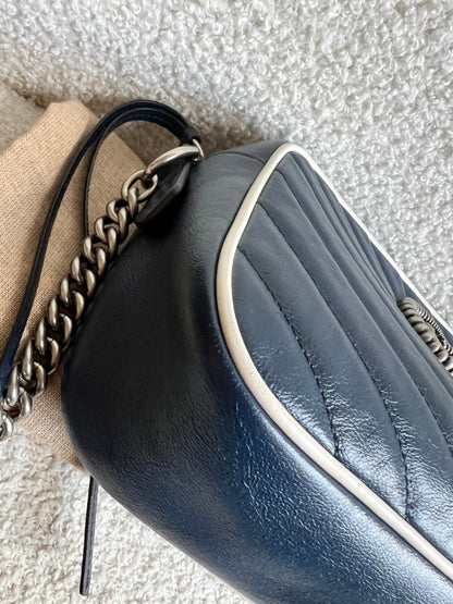 Gucci Torchon GG Navy Marmont Small Shoulder Bag