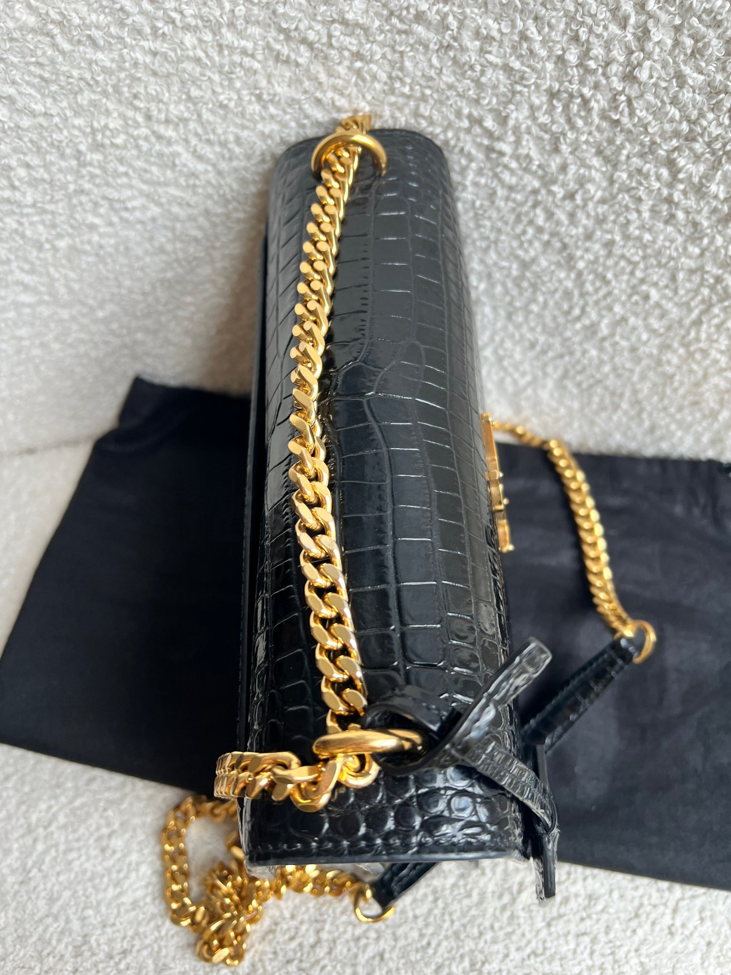 Yves Saint Laurent (YSL) Black Croc Medium Sunset with Gold Hardware (RRP £2,230)